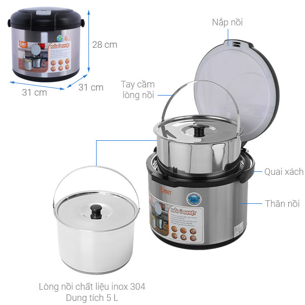 [HCM]NỒI Ủ NHIỆT COMET CM7661B ( 5 LÍT )