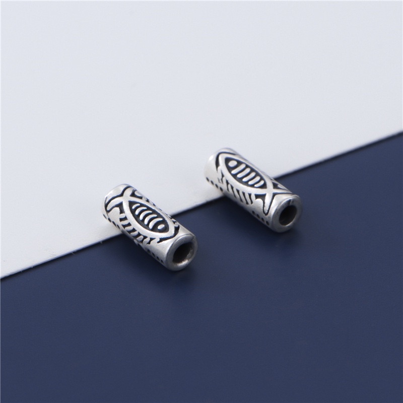 [S925] Charm bạc ống dài hình cá may mắn - MH854