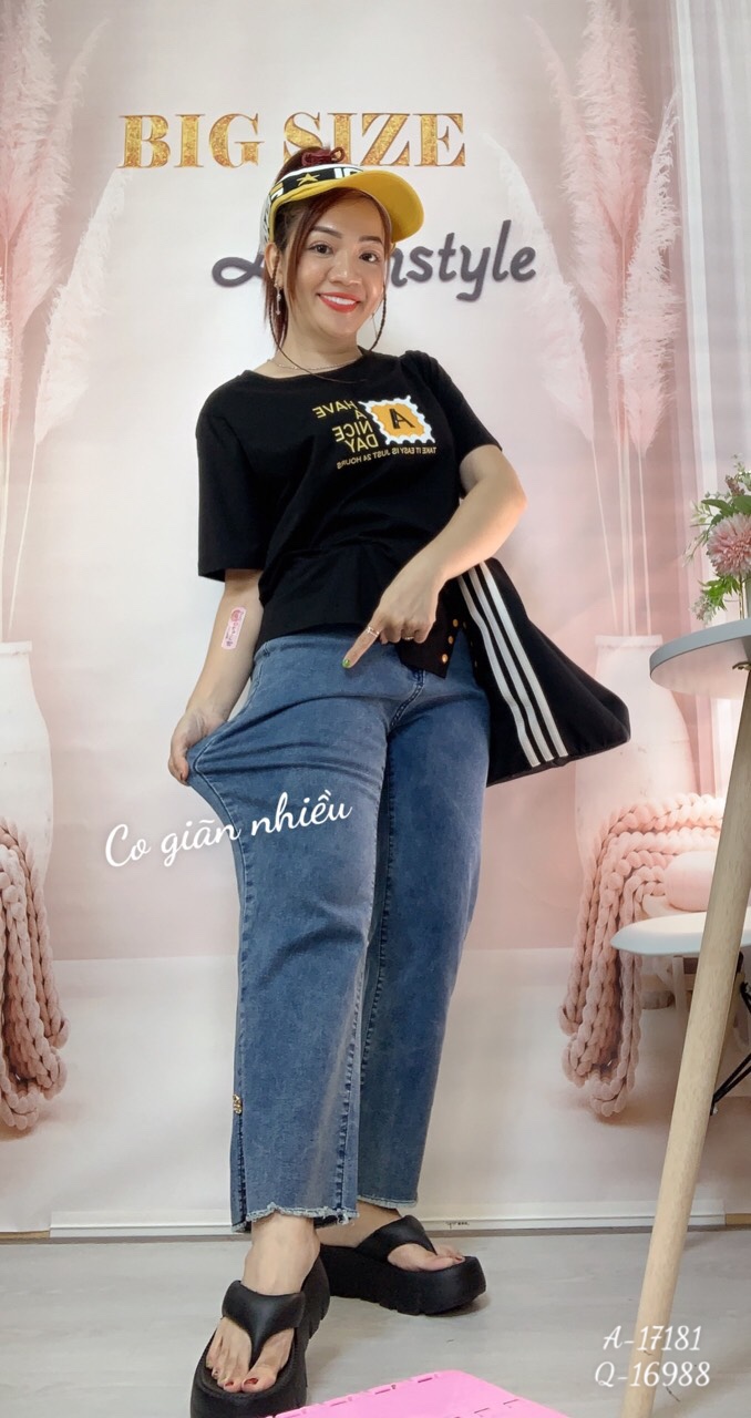 Quần Jean BIGSIZE Lai Xẻ lưng cao 16988