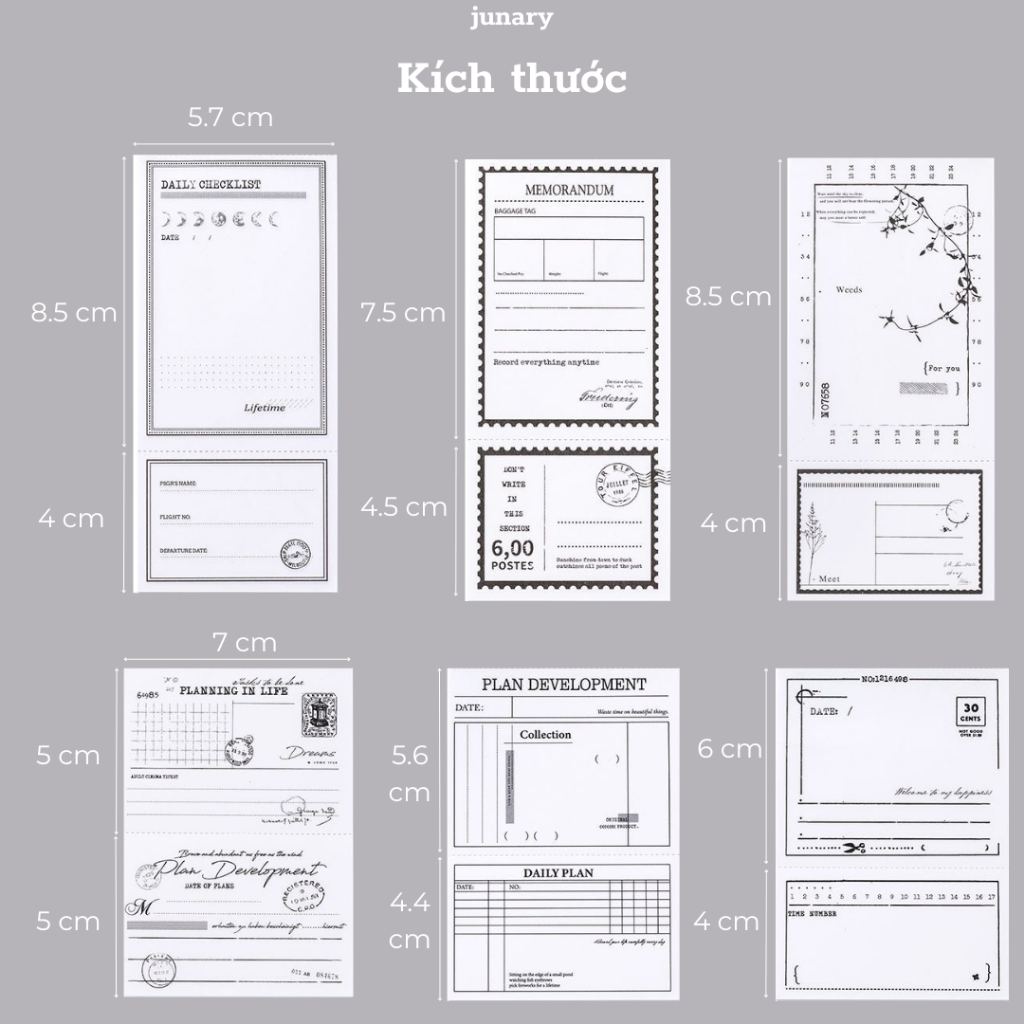 Junarystudio - Set 24 tờ giấy note trắng đen đơn giản trang trí sổ tay bullet journal