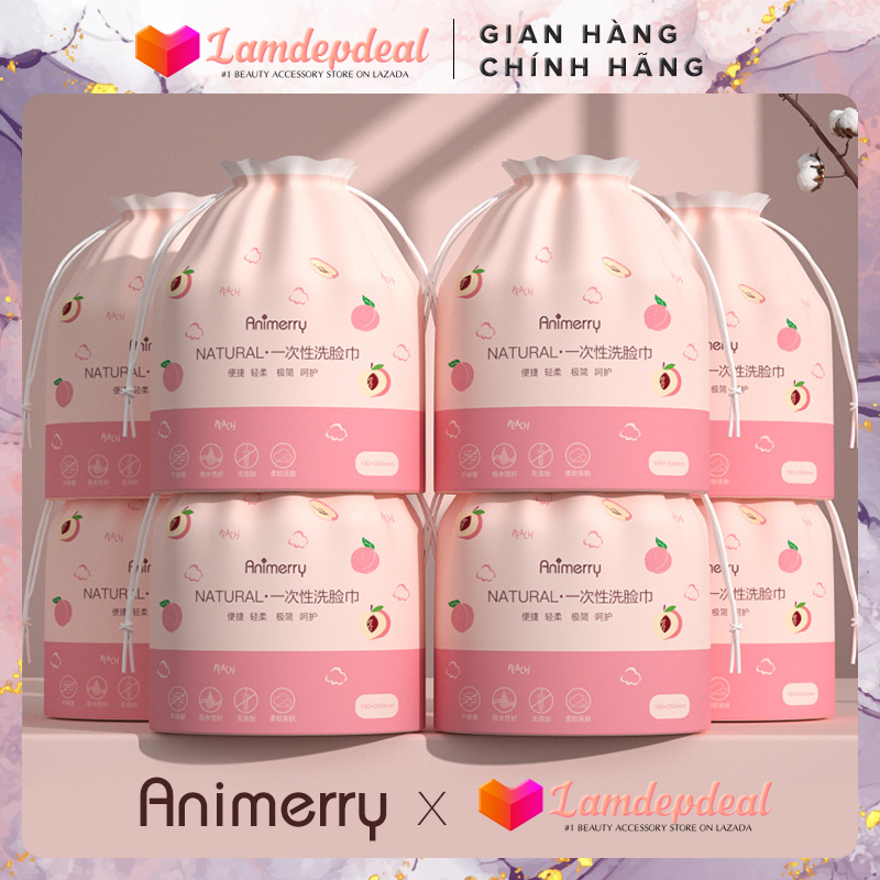 ❤️ Lamdepdeal - Khăn lau mặt dùng 1 lần ANIMERRY cuộn 40 khăn - Khăn lau mặt siêu mềm, thấm hút cực tốt - Thay thế bông tẩy trang sử dụng hằng ngày. nhập khẩu