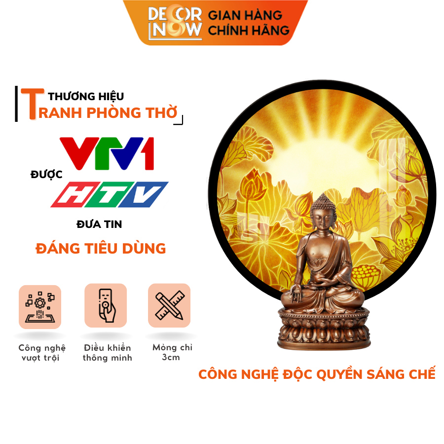 Đèn hào quang phật in tranh trúc chỉ decornow 30,40 cm, trang trí ban thờ, hào quang trúc chỉ hoa sen dcn-tc35