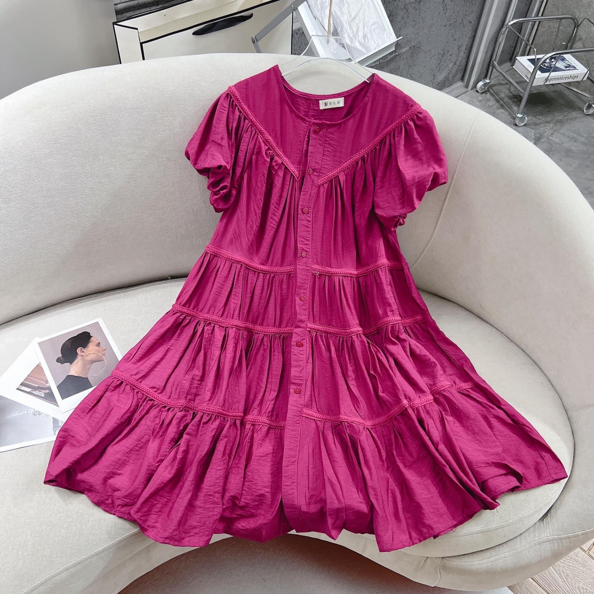 váy hồng dáng baby doll 2h