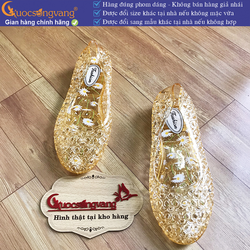 Giày nhựa nữ đi mưa giày nữ nhựa mềm in hoa cúc GLG125