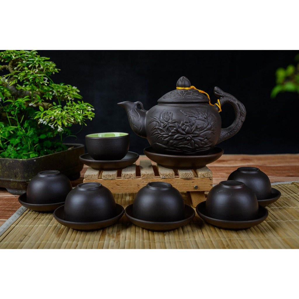 Ấm chén tử sa Bát Tràng đắp nổi