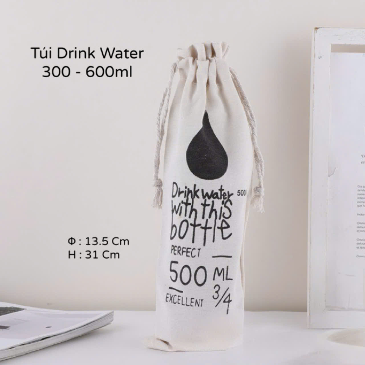 Túi Vải Dùng Đựng Bình Nước Detox 600 Ml