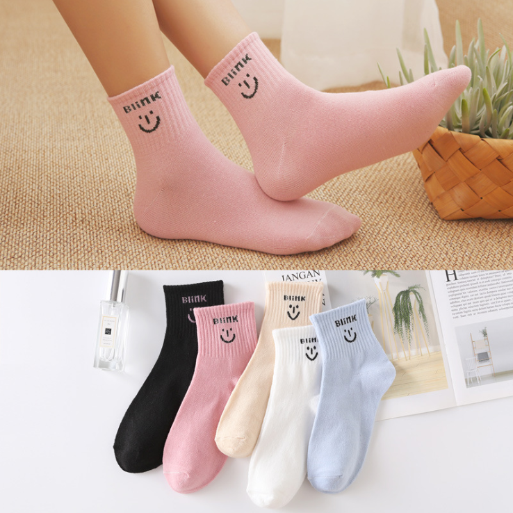 Set 5 đôi Tất cổ cao SMILE style Hàn Quốc nhiều màu