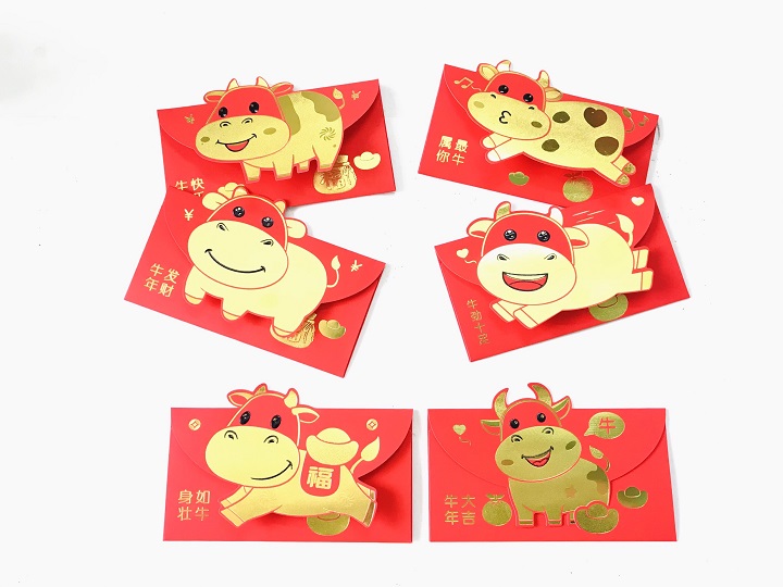 Set 6 bao lì xì con trâu 3D cute nhũ vàng 2021 (Mẫu 2) chất liệu giấy bìa - Xudapet - SP000671
