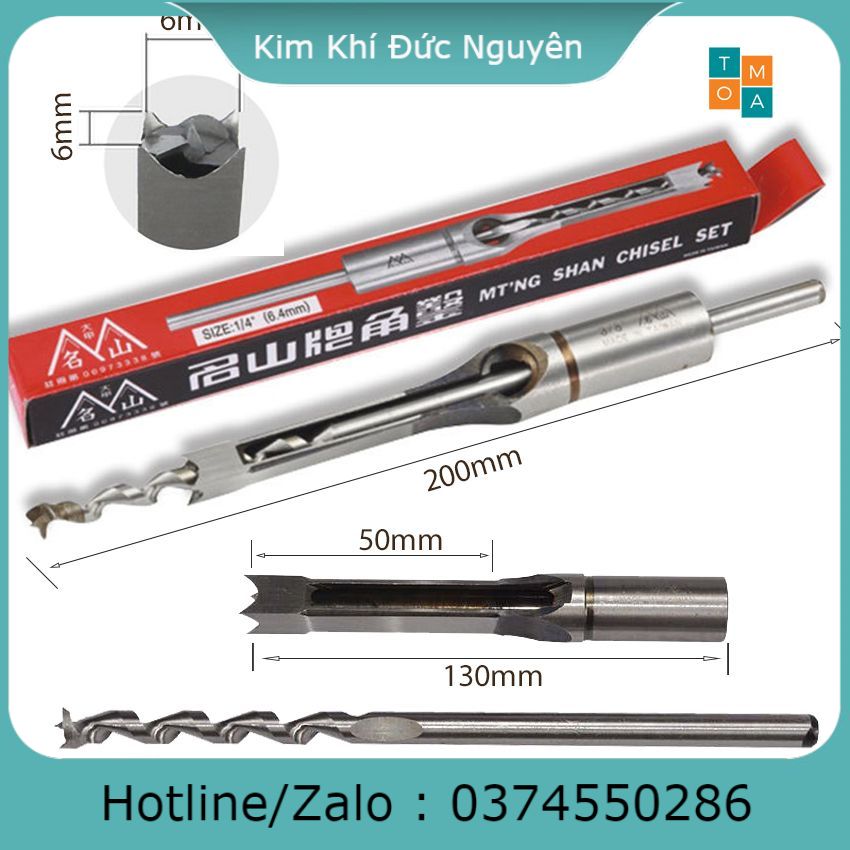 Mũi khoan gỗ đục mộng vuông đường kính 6mm đục sâu 50mm- phụ kiện dụng cụ dùng trong ngành mộc