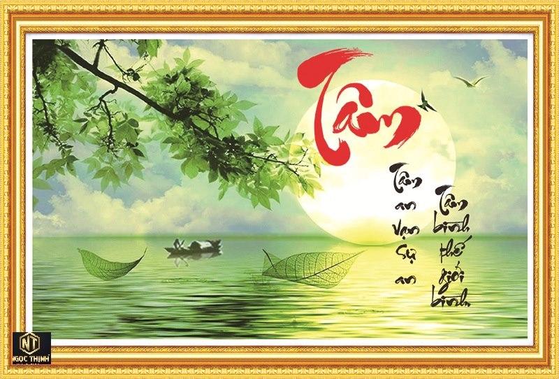 Tranh đính đá cao cấp chữ Tâm Tâm an vạn sự an tâm bình thế giới bình VS130