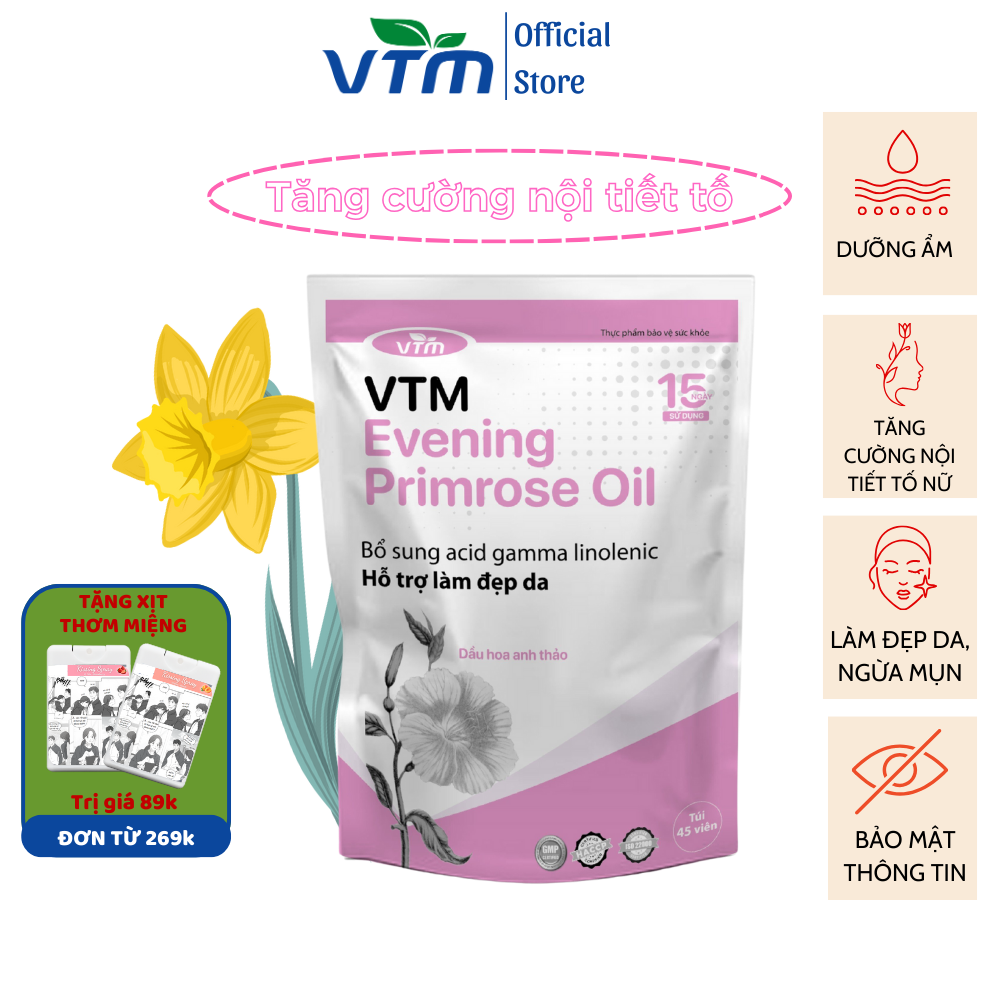 Combo 2 gói viên uống tinh dầu hoa anh thảo VTM Evening Primrose Oil