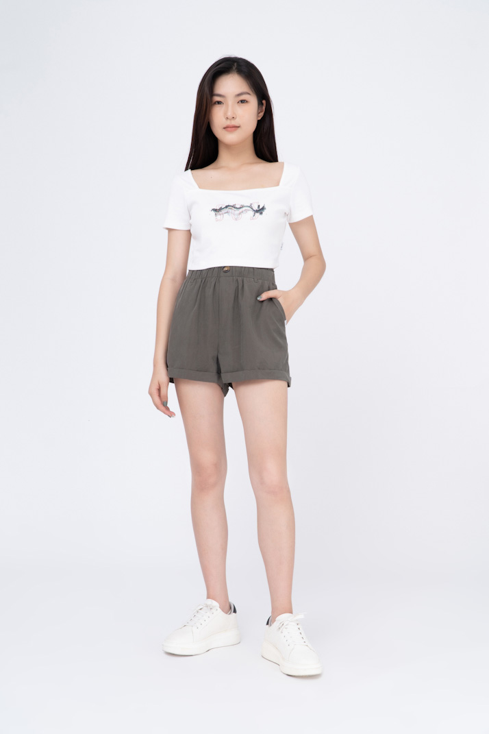 Quần Short BOO Đùi Nữ Dáng Chữ A Trơn Cạp Chun Gập Gấu Nhiều Màu