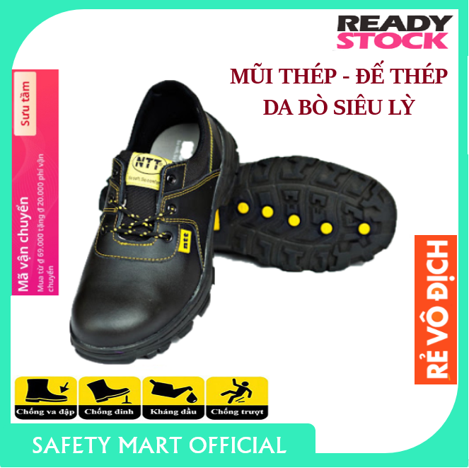 Giầy bảo hộ NTT Mác vàng bảo hộ mũi thép đế kếp siêu bền - Loại xịn