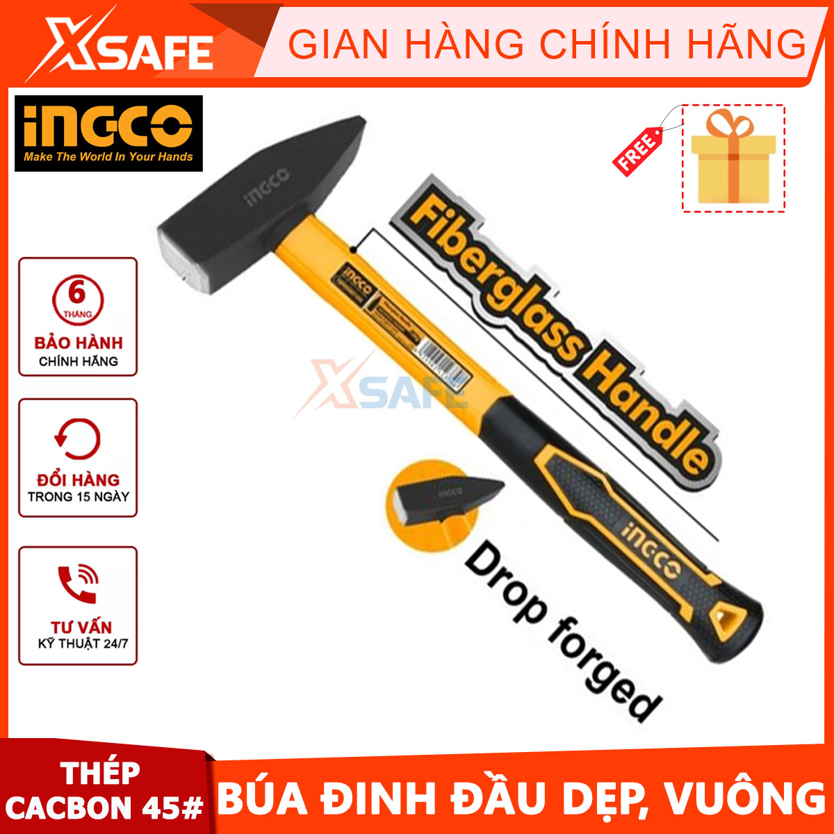 Hammer head nails flat square ingco | hammer mechanical weight 100g - 2kg, carbon steel C45, heat resistant, head is cast wrought monolithic nailing, beating broken items easy [xsafe]