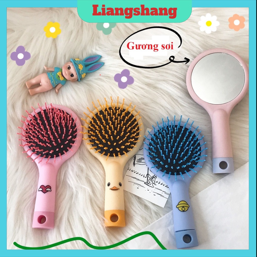 Lược chải tóc kèm gương, Lược gỡ rối tóc massage (F3D)