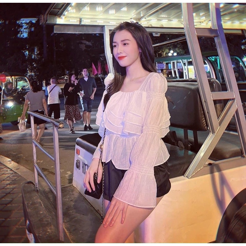 Áo Sơ Mi Bèo Tơ Nhăn Cổ Vuông