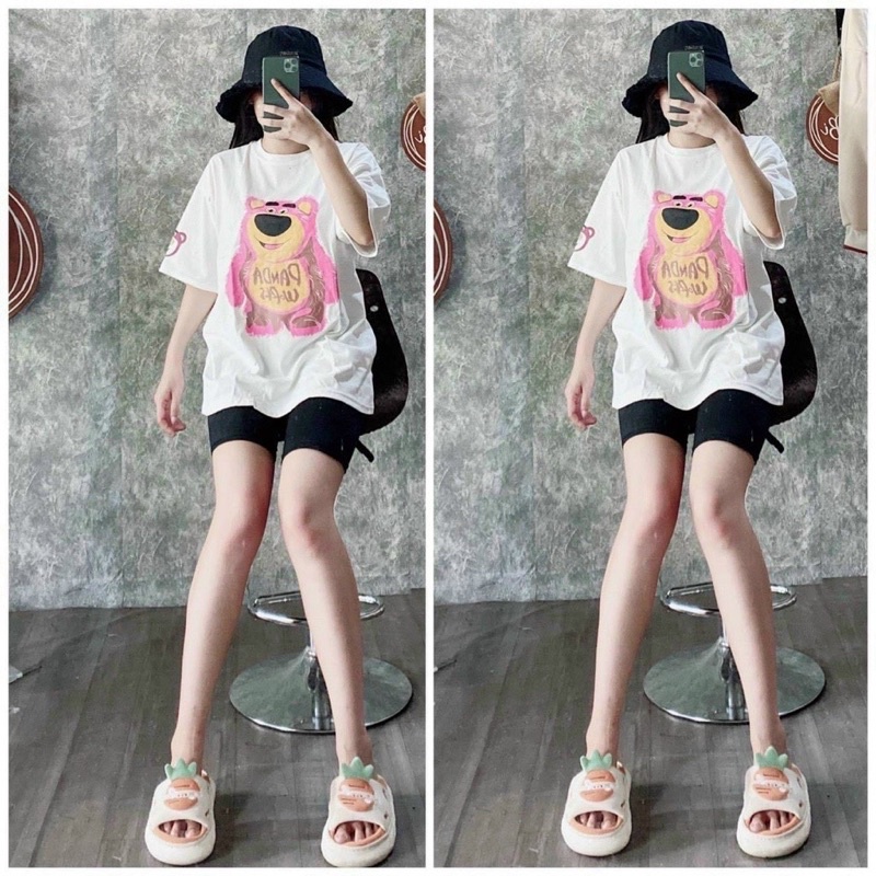 Set bộ áo thun mix quần legging đùi - gấu panda