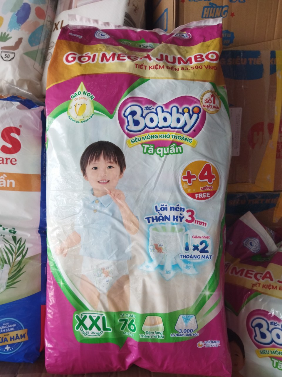 Tã quần jumbo bobby mẫu mới gạo non lõi nén 3mm đủ size m112/l96/xl84/xxl76