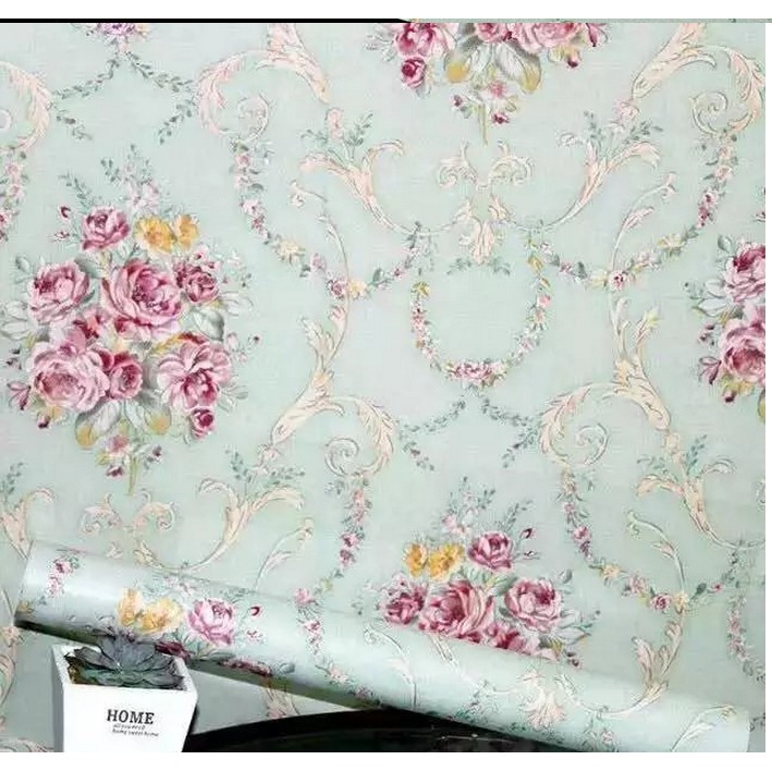 Decal giấy dán tường hồng chùm cổ điển xanh