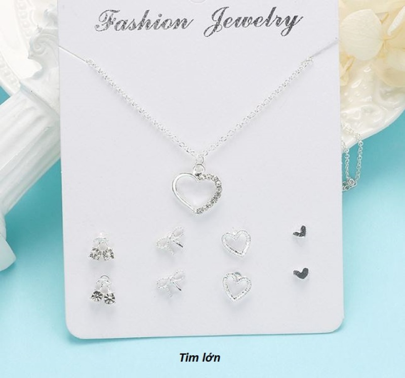 Set hoa tai và dây chuyền hợp kim bộ 4 bông tai 1 dây chuyền Siêu Cute HK-BE08