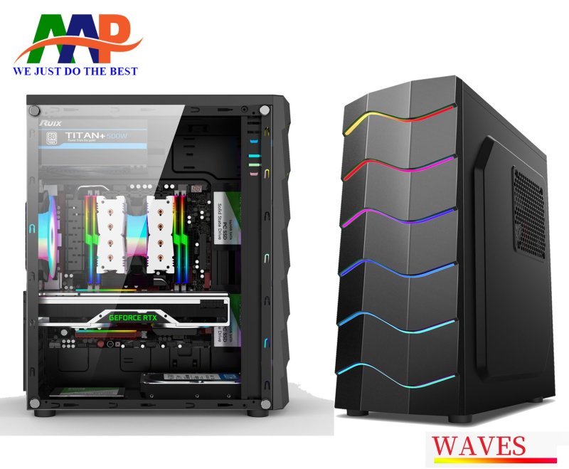 CASE PC CASE MÁY TÍNH THÙNG MÁY TÍNH CASE AAP WAVES GAMING LED RGB (Hông trong suốt)