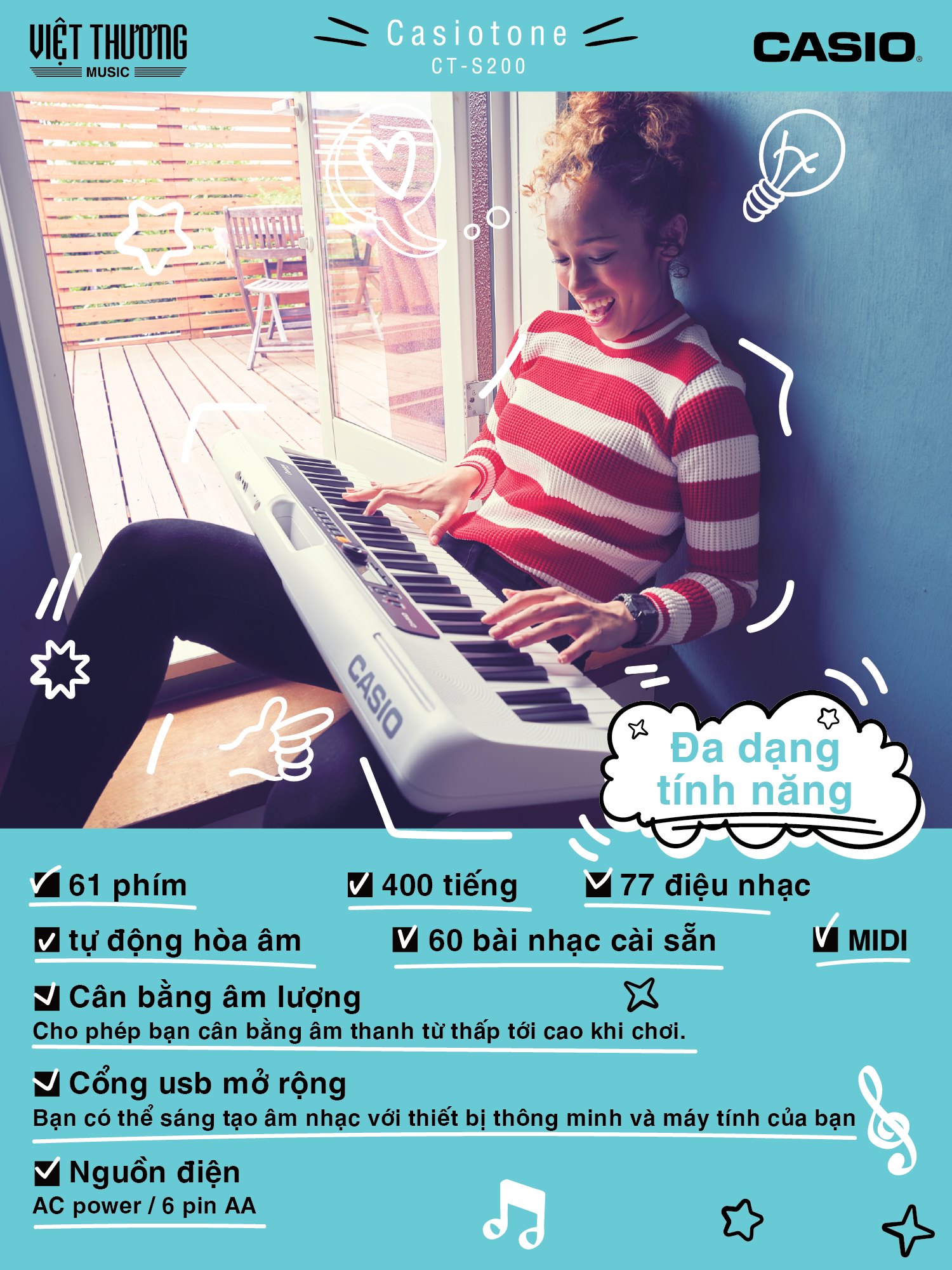 [Trả góp 0%] Đàn Organ Casio CT-S200 - Việt Thương Music