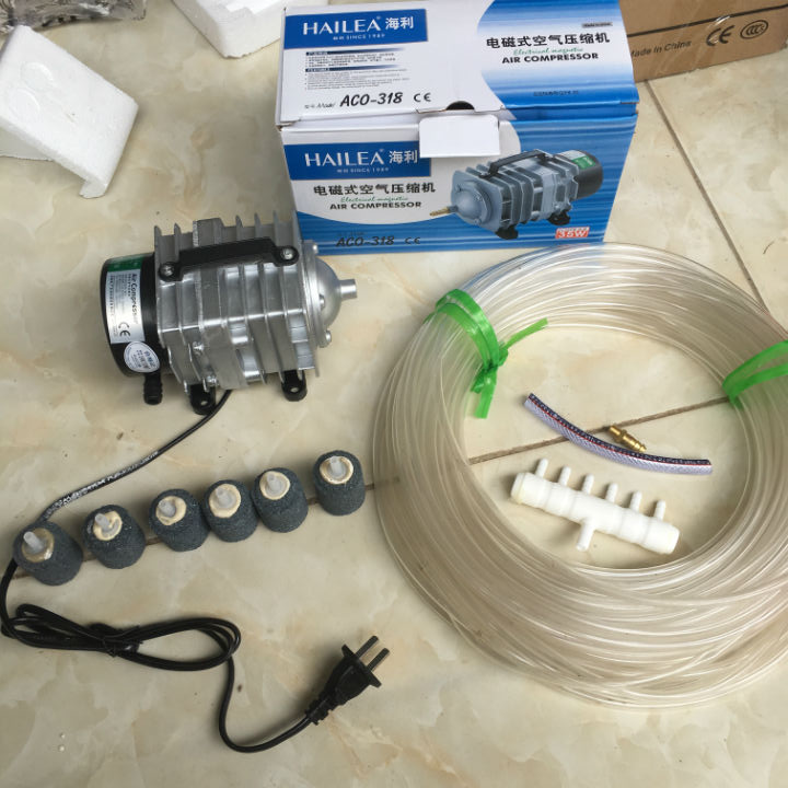 bộ Máy Sủi Điện 6 đầu vòi - Hailea ACO-318 (35w - 220v) + 6 quả sủi + 12m dây , Dành Cho Bể Cá/Hồ Cá Cảnh  máy thổi oxy cho hồ bể cá 35w  máy sục khí bể cá  máy sục oxy  máy sục khí bể cá mini