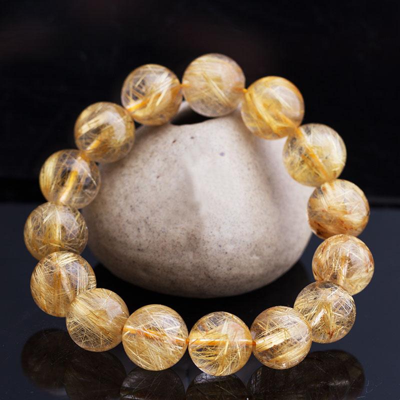 Vòng đá thạch anh tóc vàng tự nhiên 8 ly 10 ly 12 ly 14 ly - Natural Golden Rutilated Quartz - Mang lại  may mắn tài lộc cho mệnh Thổ và mệnh Kim - Kiểm định đá quý theo yêu cầu - Thương hiệu Vòng Đá 5A