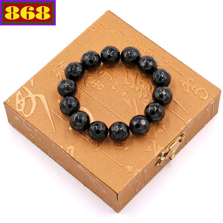 Vòng đeo tay đá thạch anh Đen cắt giác 14 ly 15 hạt - Chuỗi hạt đeo tay đá phong thủy - Vòng đeo tay cho nam