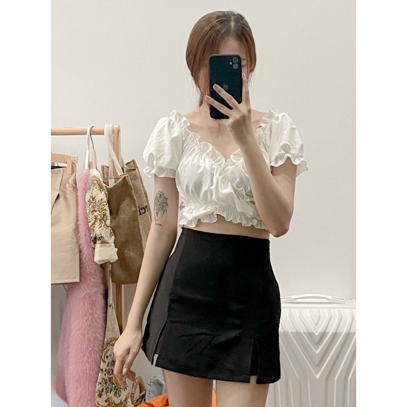[HCM]Áo Croptop Bèo Cánh Tiên Chéo Bụng