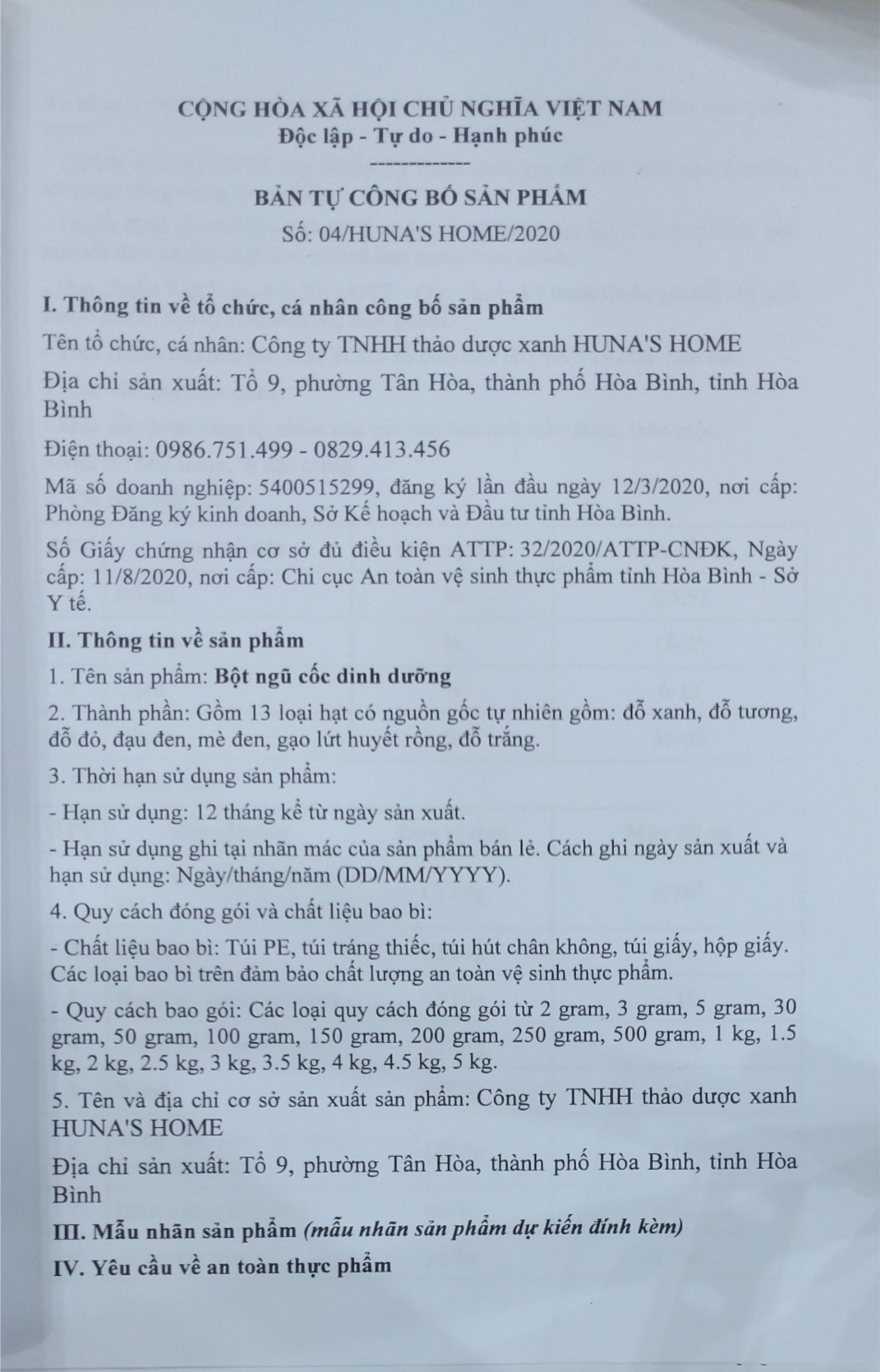Bột ngũ cốc dinh dưỡng ( đóng gói hộp 0.5kg)