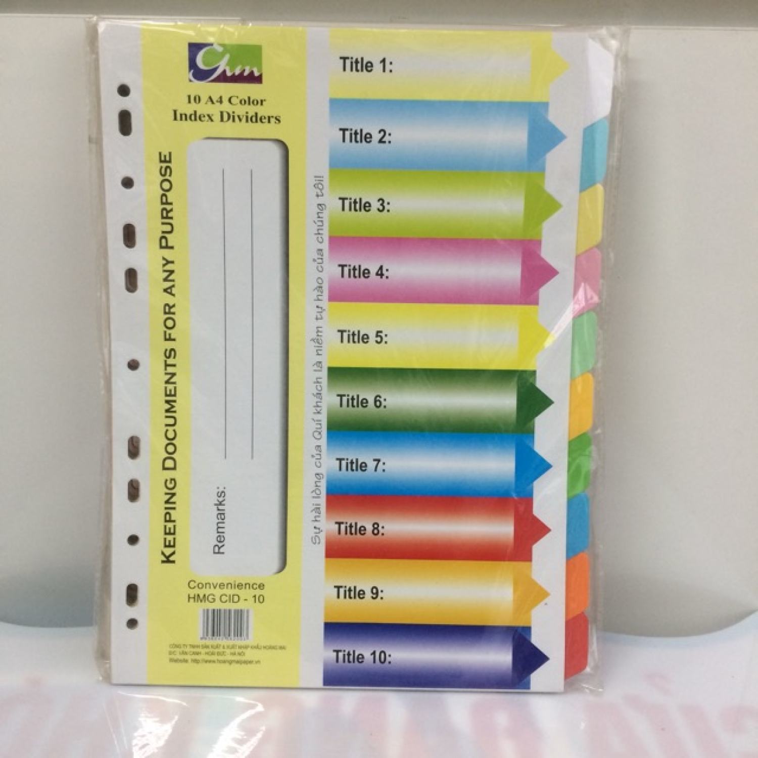 Chia File Giấy 10 Màu Hoàng Mai ( 5 Bộ /1 Tập /1Túi )