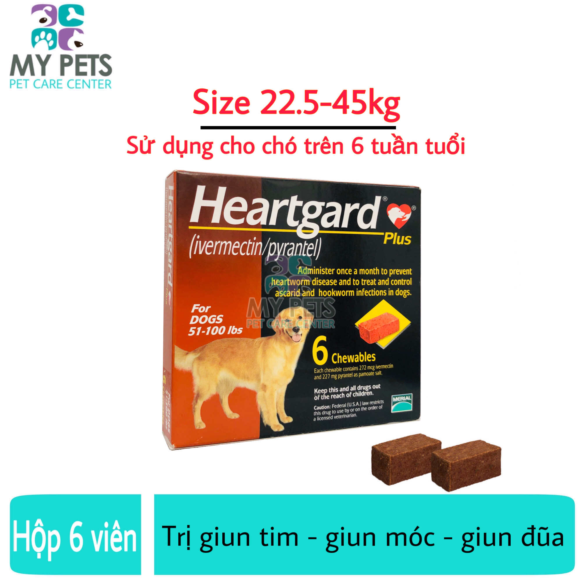 Heartgard plus viên nhai phòng và diệt giun tim, giun đũa, giun móc cho chó - size 22,5 - 45kg