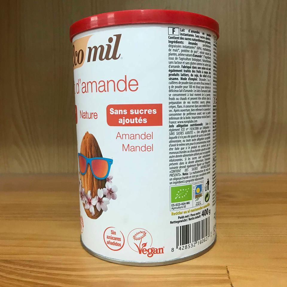 Date 2/25 Sữa bột Ecomil hạnh nhân không đường 400g.