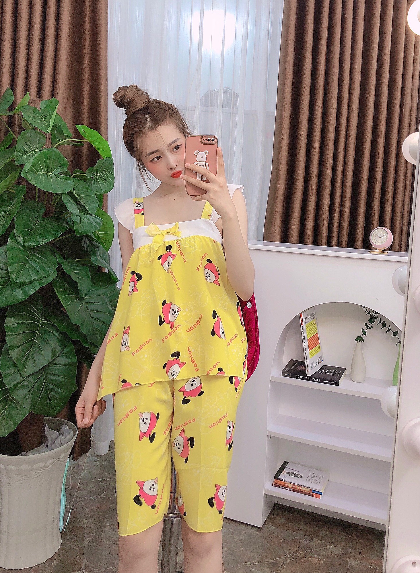 Set bộ lụa mặc nhà tay cánh tiên freesize dưới 58kg