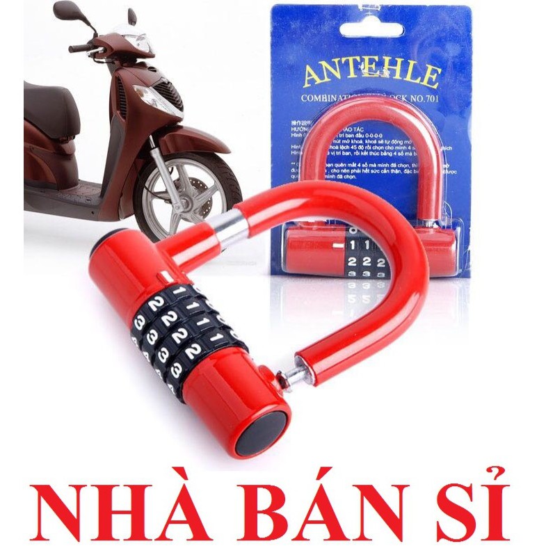 Ổ Khóa Số Chữ U ANTEHLE 6 Phân 4 Số Lớn Cao Cấp (Thay Đổi Mật Khẩu Tùy Ý) Chính Hãng