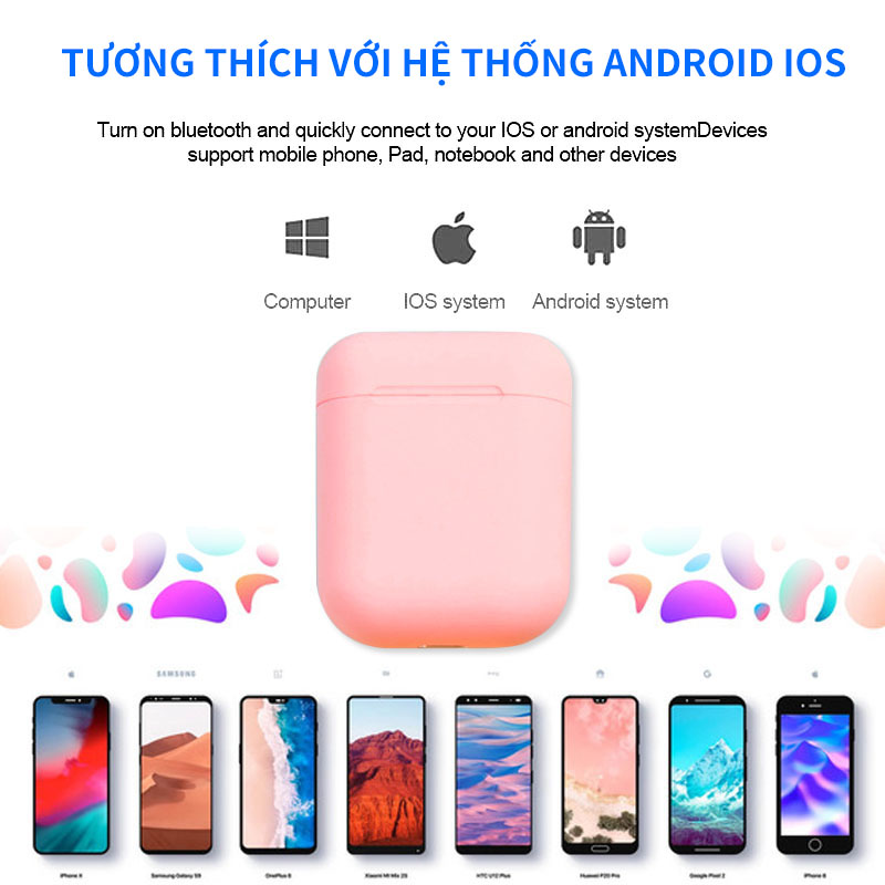 Tai Nghe Bluetooth i12s Đa Chức Năng Hỗ Trợ Cho Mọi Dòng Máy, Âm Thanh Vòm, Cửa Sổ Kết Nối - Tai Nghe Bluetooth Mini Không Dây, Tai nghe buetooth