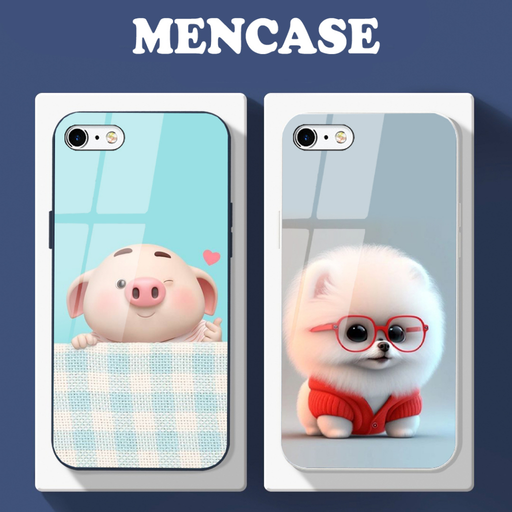 Ốp lưng IPHONE 6/6S/6 PLUS/6S PLUS/7/8/7 PLUS/8 PLUS mặt kính in hình gấu dễ thương