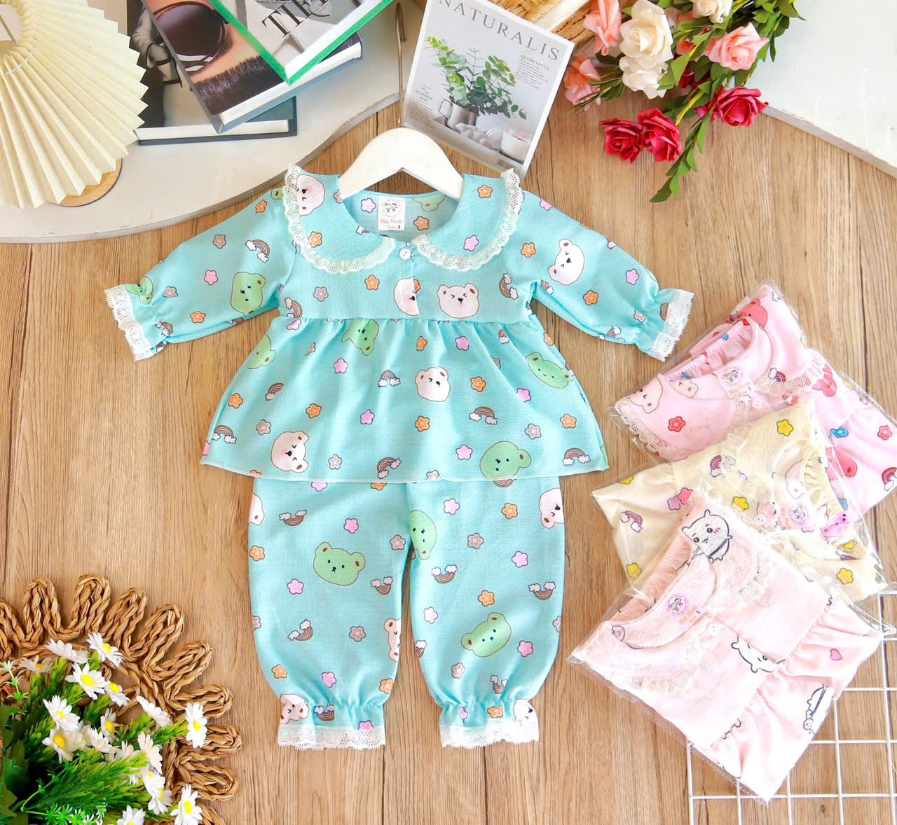 (3 bộ 3 màu 3 họa tiết khác nhau) Combo 3 Bộ Tay Dài Xốp Gạo Bé (7-15kg)