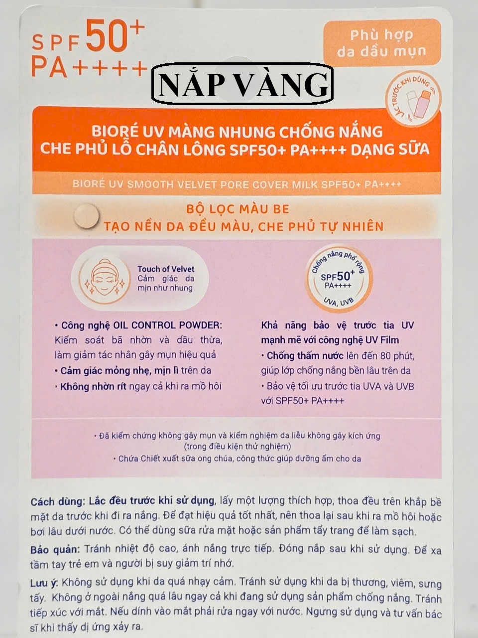 Sữa Chống Nắng Biore UV Smooth Velvet SPF50 PA++++ 30ml