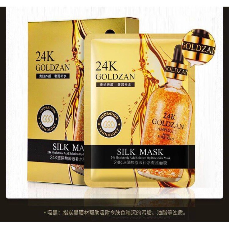 [HCM]Hộp 10 Mặt nạ lụa tơ tằm vàng 24k Goldzan Silk Mask cao cấp