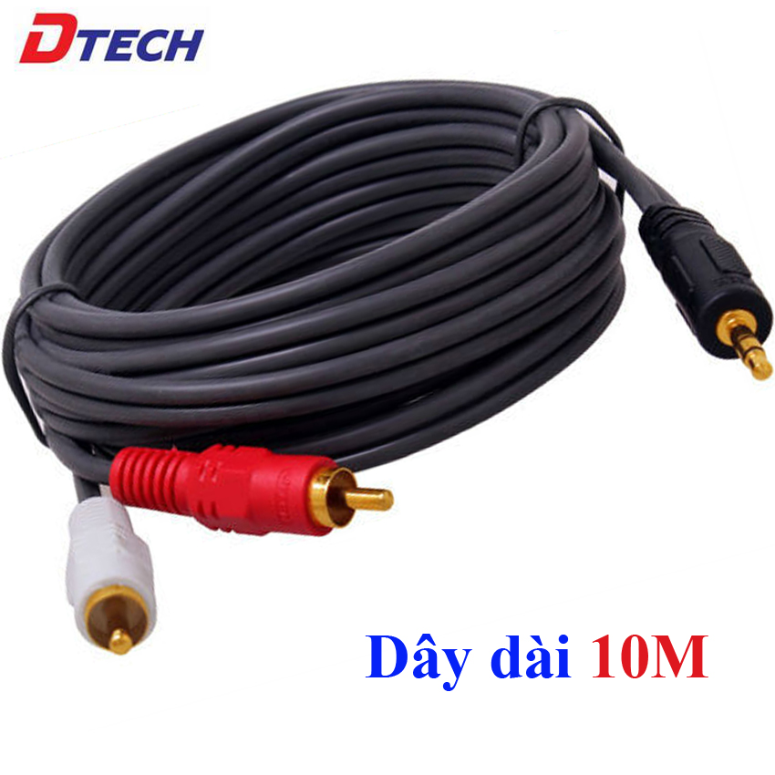 Dây cáp audio rắc 3.5mm ra AV RCA Dtech DT-6214 dài 10m