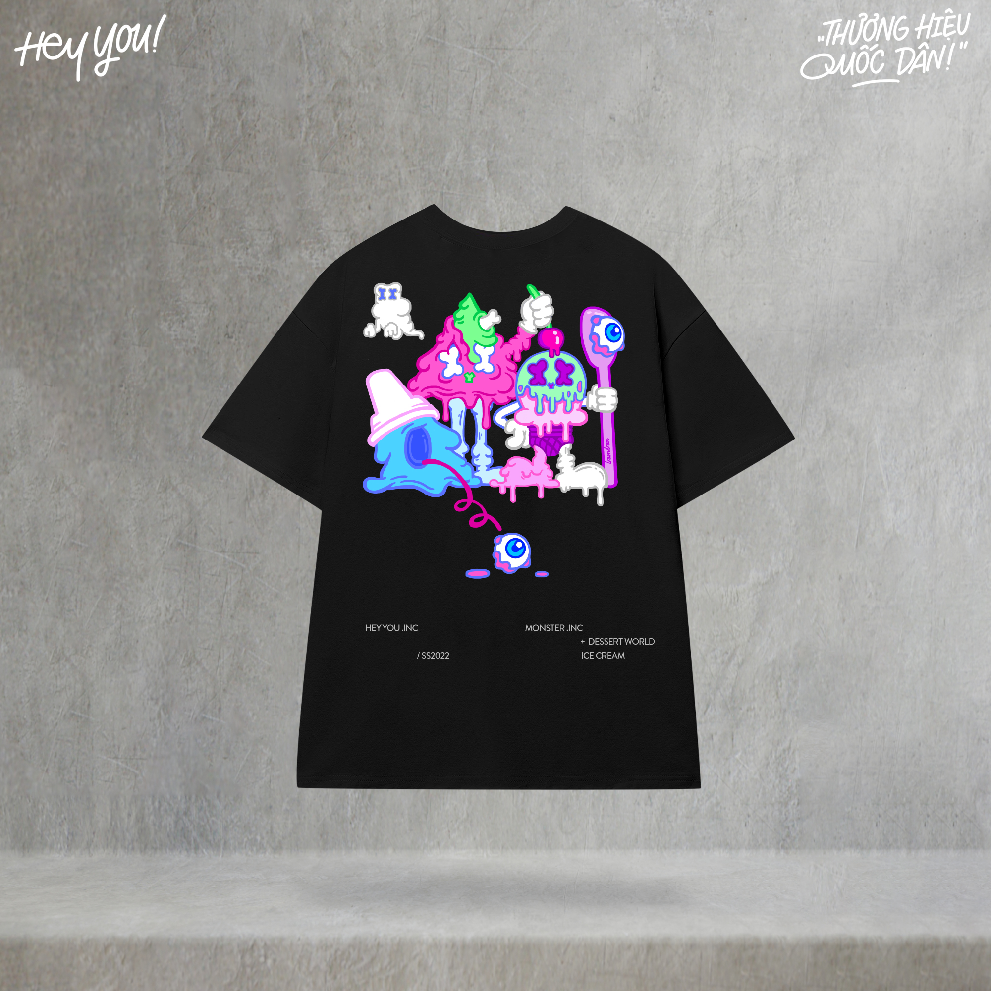 FAMARAL2 GUGOSTAR ÁO THUN HEYYOU CREAM MONSTERS BLACK TEE !