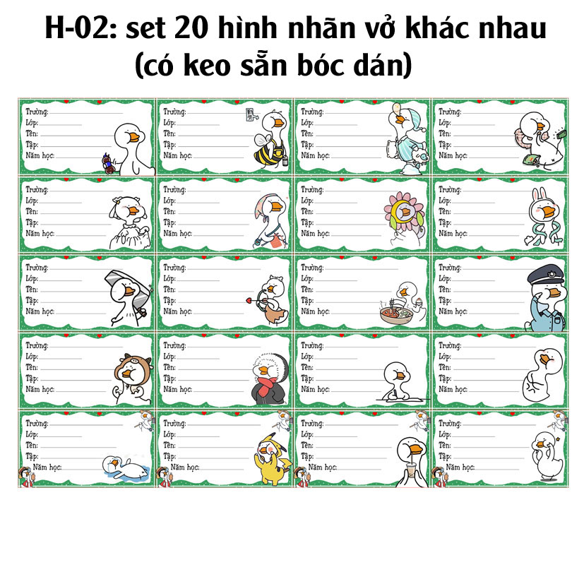 Nhãn vở Meme hình con vịt - Nhãn dán Meme hình con vịt( set 20 nhãn vở)