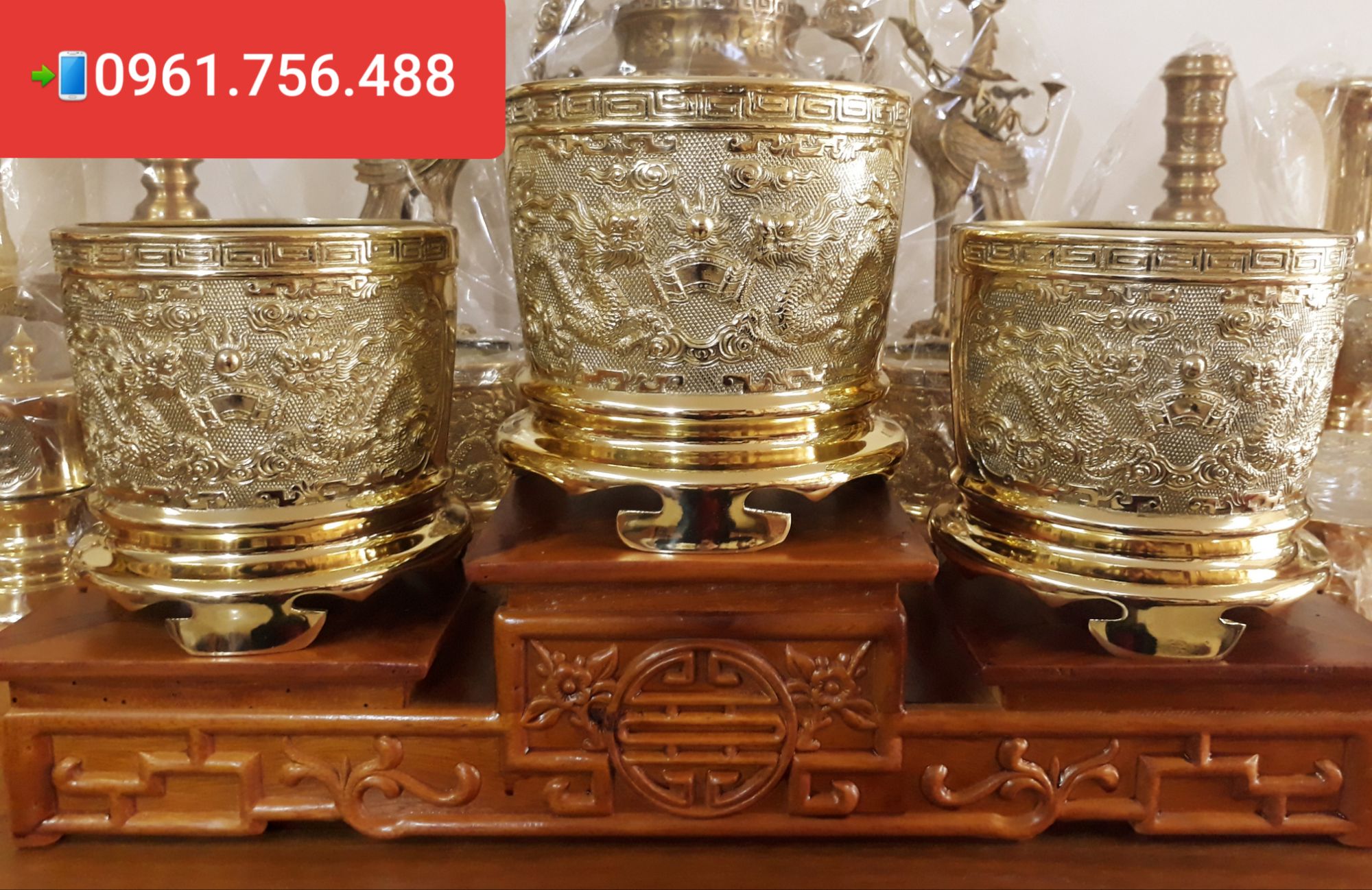 Bát hương/ bát nhang đồng vàng 18cm