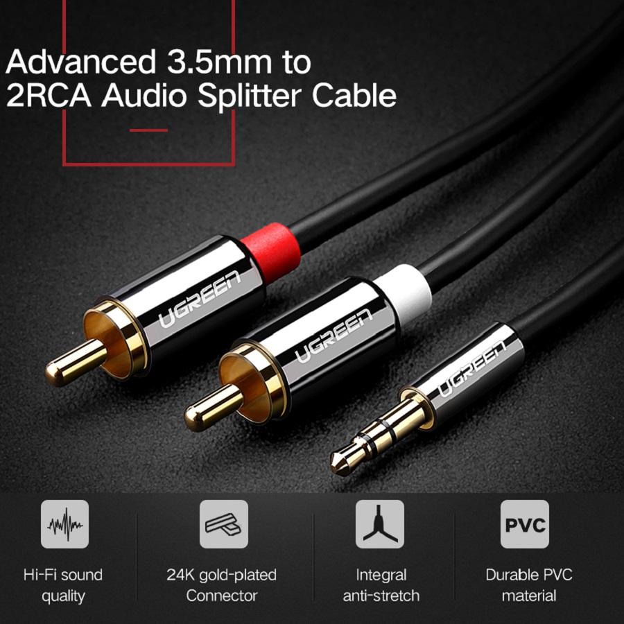 Cáp audio 3.5mm ra 2 đầu RCA 3M Ugreen UG-10590
