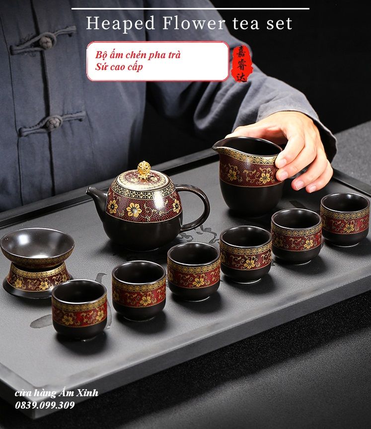 Bộ ấm chén sứ pha trà đạo (đầy đủ như hình)