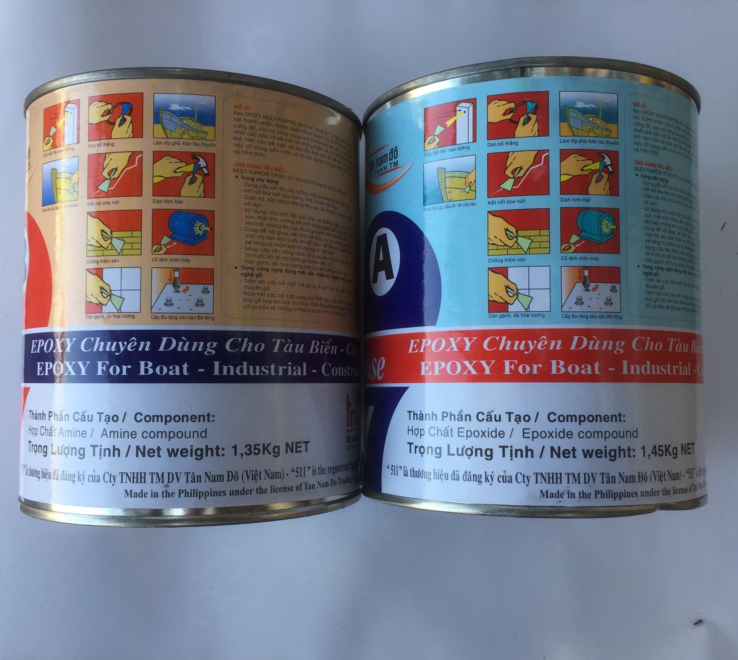 Keo epoxy 511 dán sắt gạch đá gỗ nhựa 2,8kg (2x1.400gr)