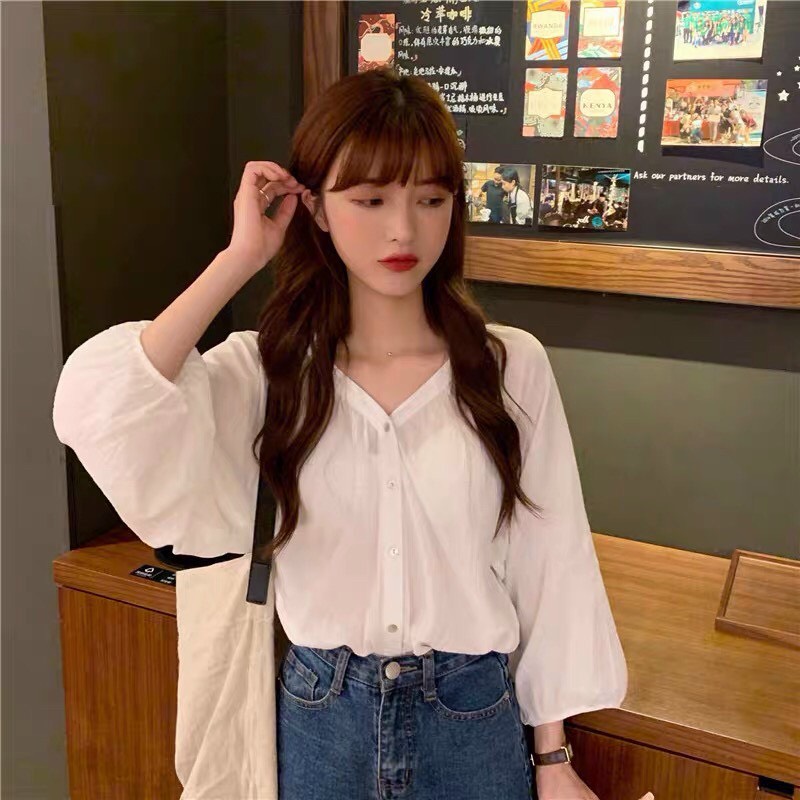 Áo sơ mi cổ tim đơn thời trang TTSA0814