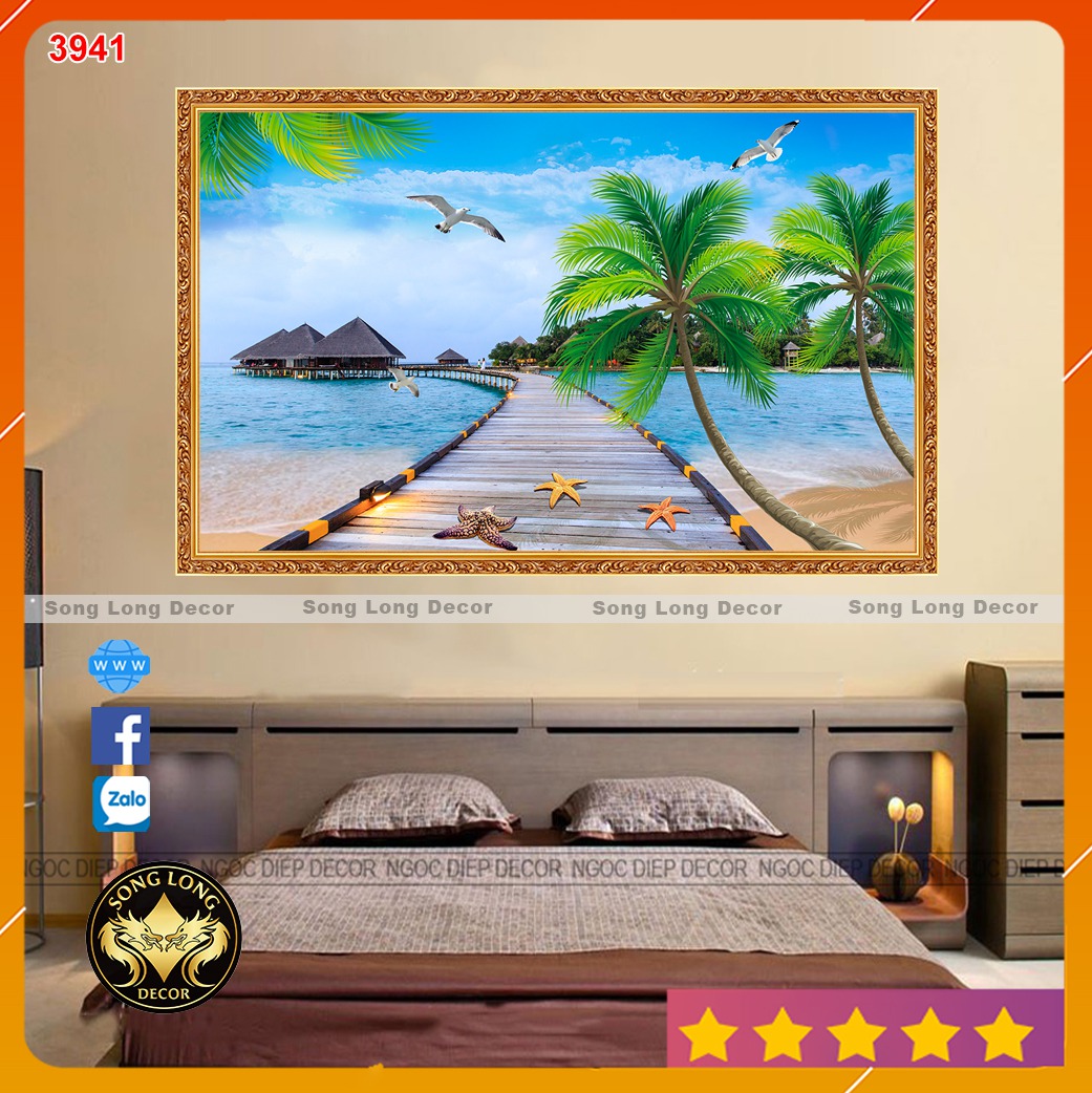 Tranh dán tường 3d phong cảnh biển - 920009639- tranh 3d phòng khách - song long decor